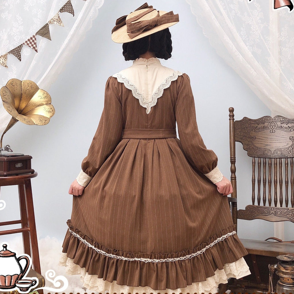 [Pre-order] British Classical Lolita Vertical Striped Dress