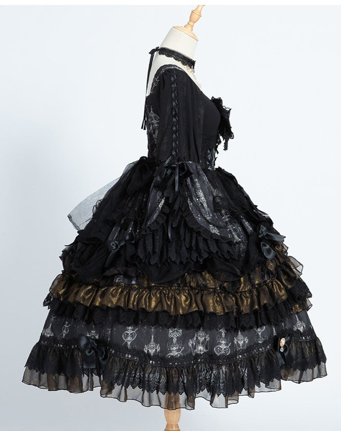 Day and Night Lace and Frill Bride Lolita Dress Full Set