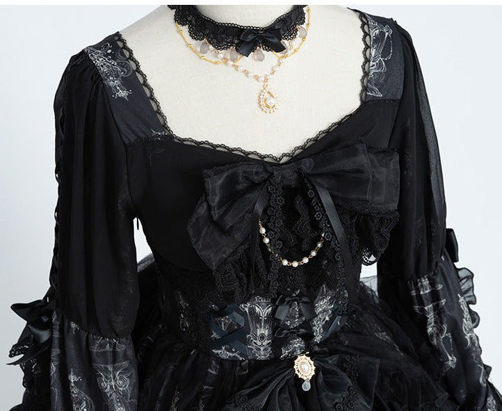 Day and Night Lace and Frill Bride Lolita Dress Full Set