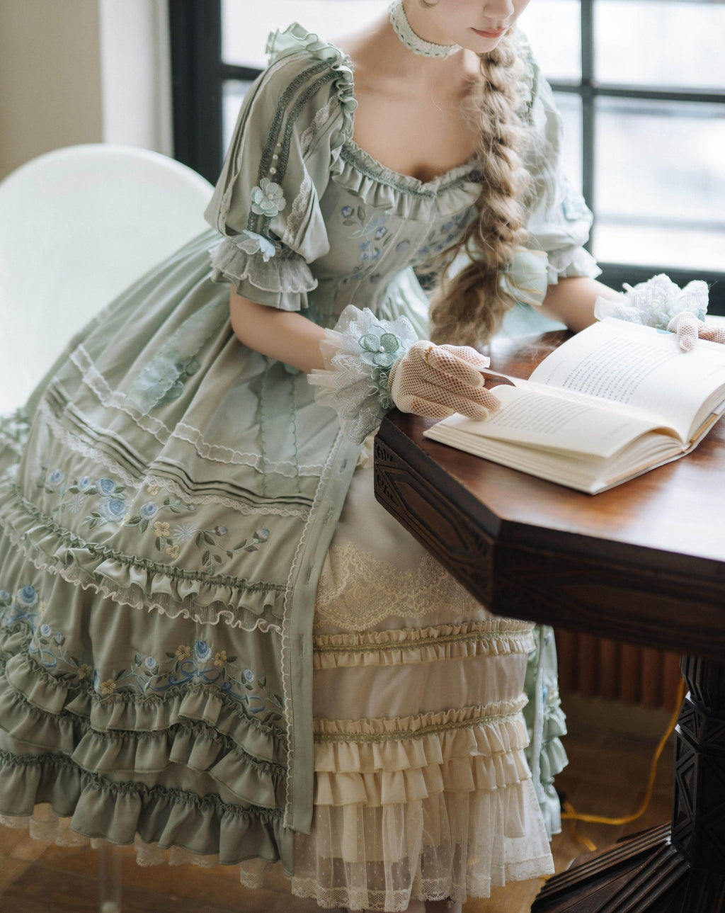 Rose embroidery garden princess dress full set
