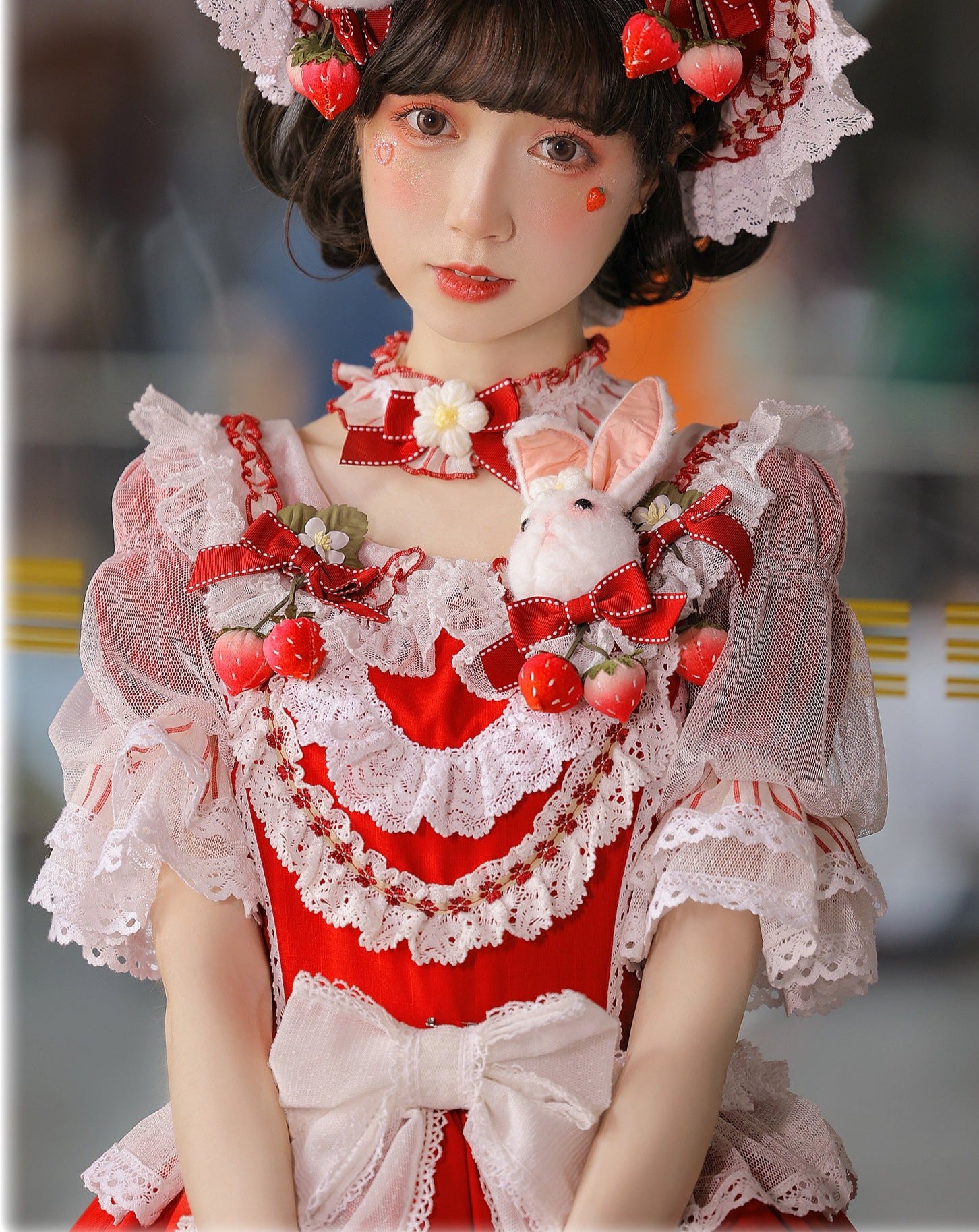 Strawberry princess dress with ruffles and ribbons in 4 colors