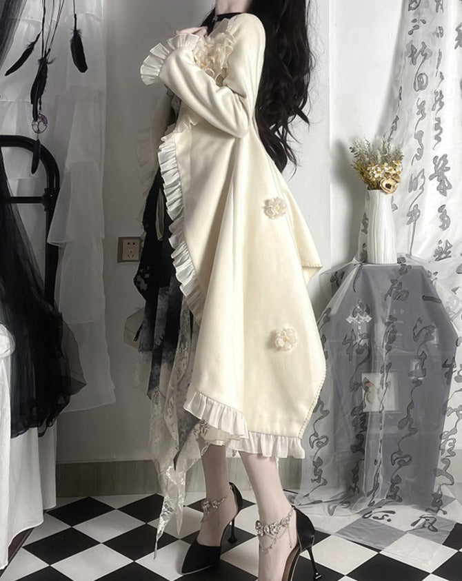 Irregular hem frill coat with belt