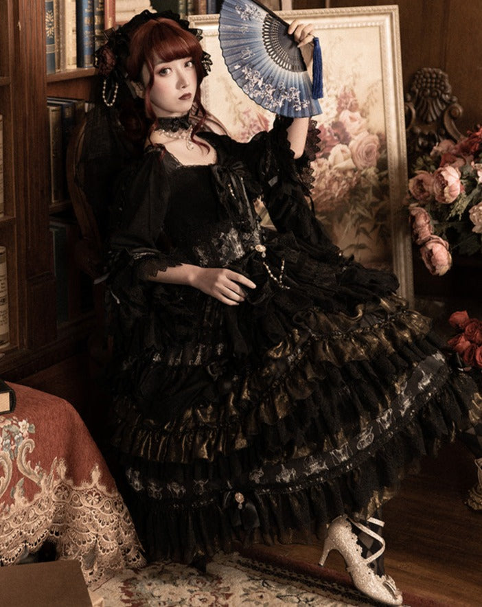 Day and Night Lace and Frill Bride Lolita Dress Full Set