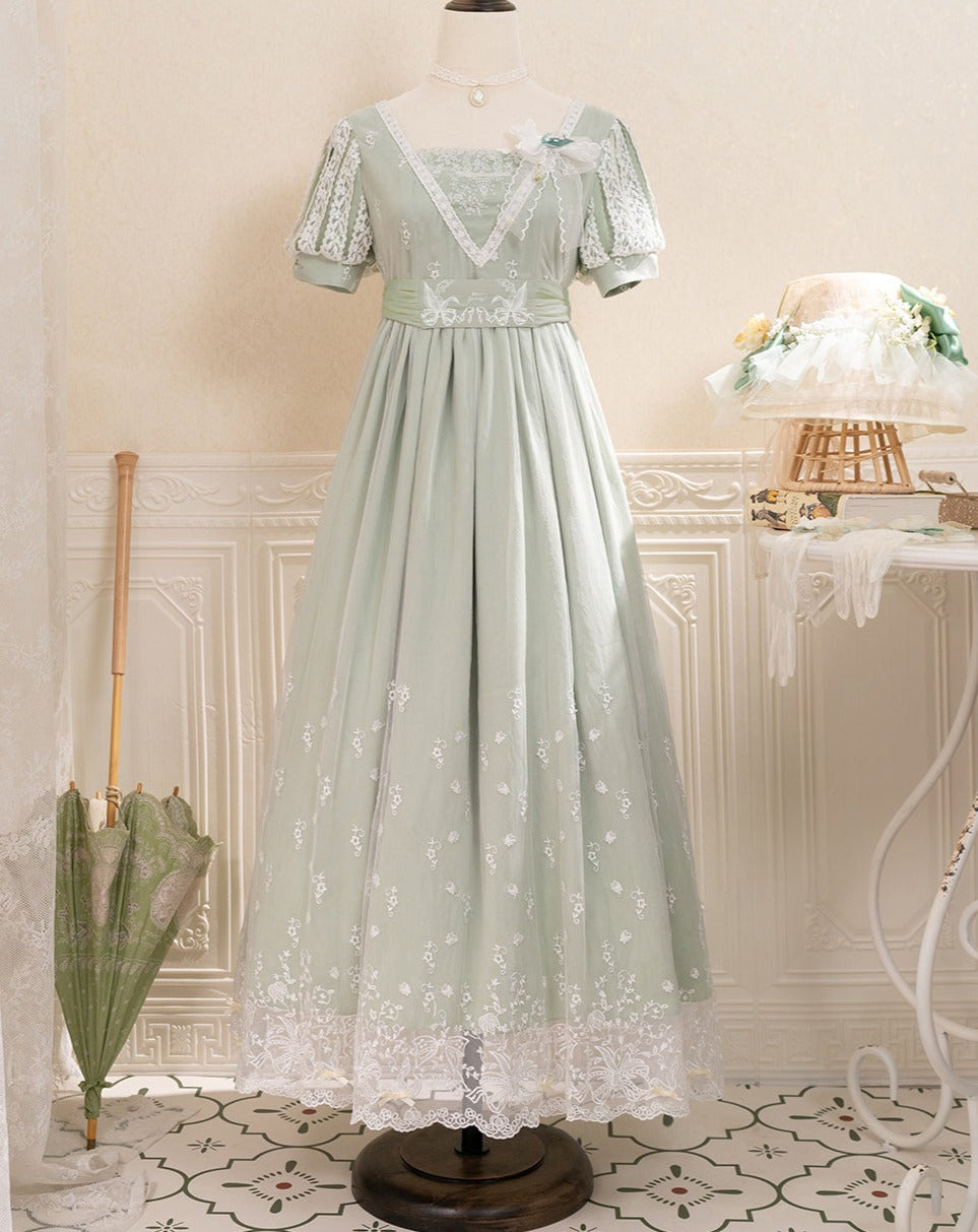 Lily of the valley flower embroidery Greek style empire dress