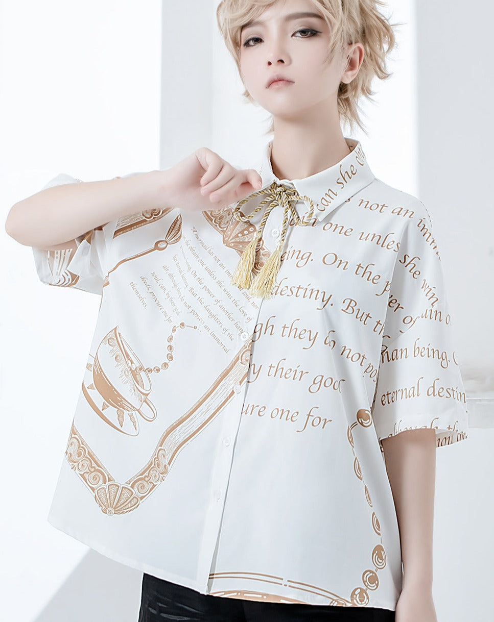 Prince Lolita Print String Tie Blouse