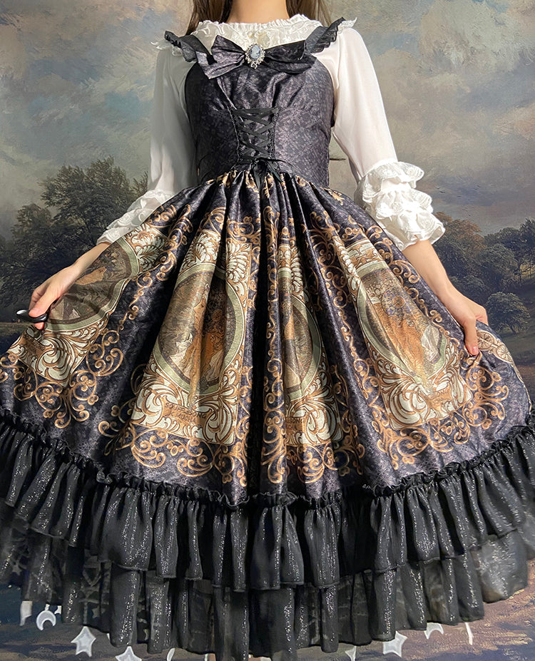 Mucha painting black jumper skirt