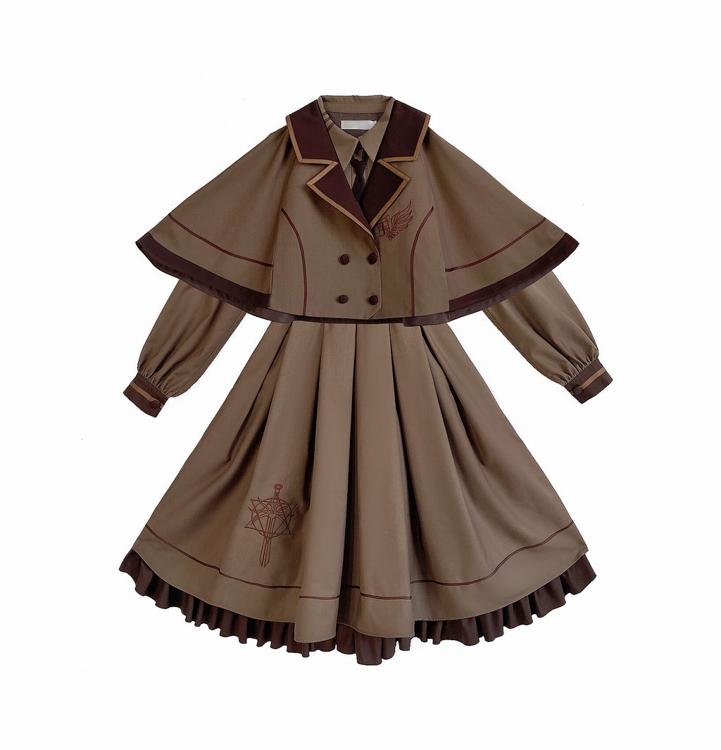 School style classical elegant long dress &amp; cloak