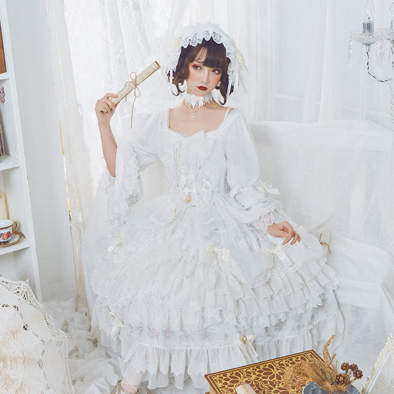 Day and Night Lace and Frill Bride Lolita Dress Full Set