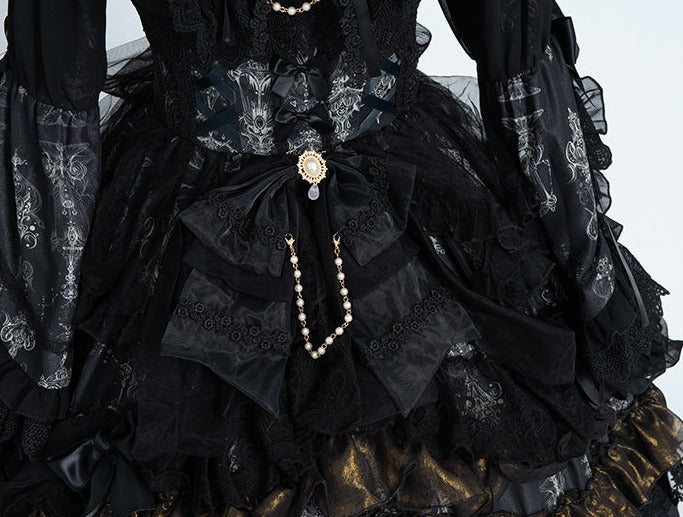 Day and Night Lace and Frill Bride Lolita Dress Full Set