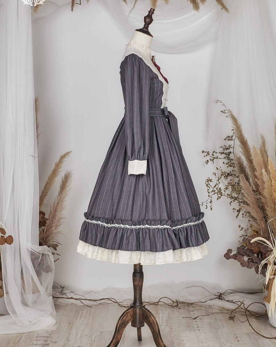 [Pre-order] British Classical Lolita Vertical Striped Dress