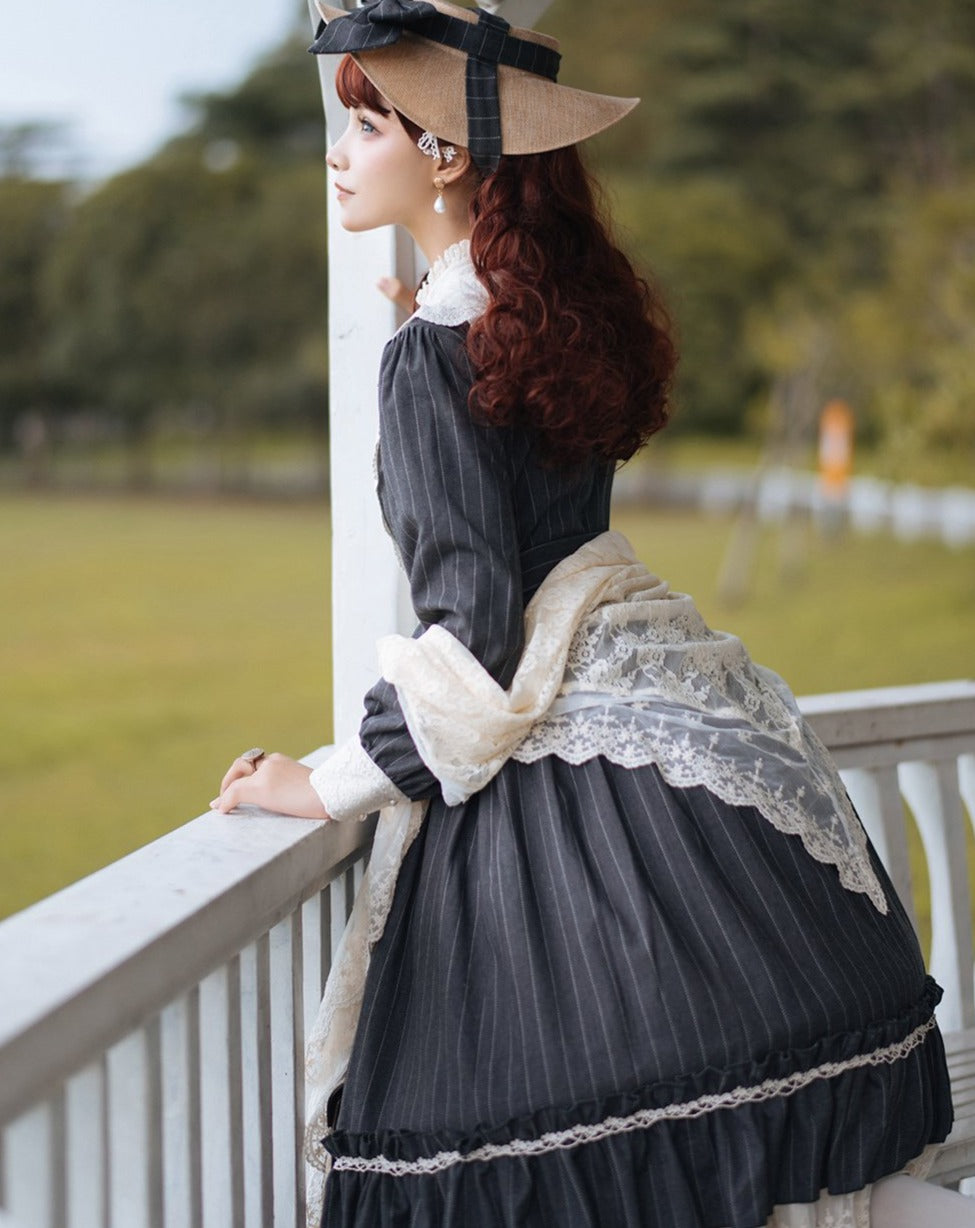 [Pre-order] British Classical Lolita Vertical Striped Dress