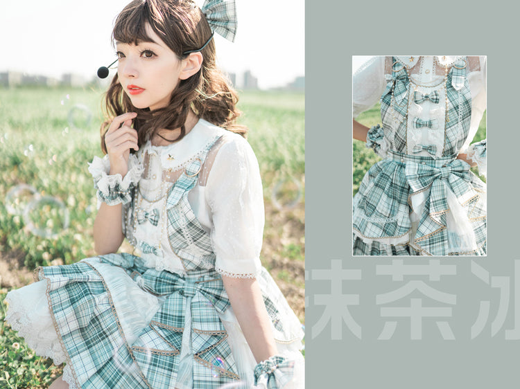 アイドル風フリルとチェックの2wayエプロンスカート