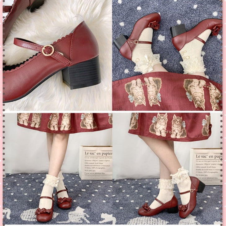 Lolita shoes 8 colors strap shoes with ribbon 4.5 cm heel