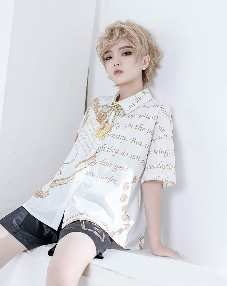 Prince Lolita Print String Tie Blouse
