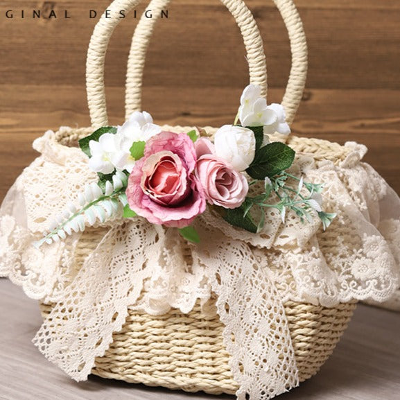 Handmade Flower Mini Basket Bag