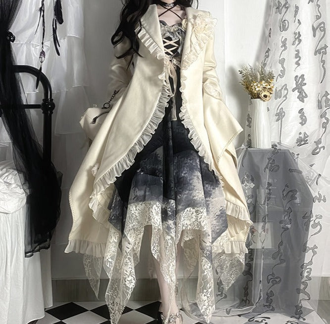 Irregular hem frill coat with belt