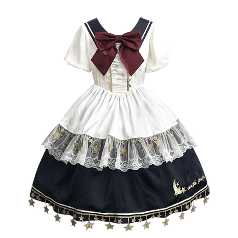 [Sold Out] Sailor Suit Lolita Dress with Embroidered Stars and Moon