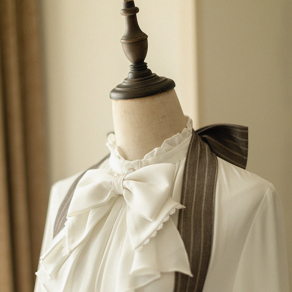 Classical Stand Collar Ribbon Tie Blouse [20% off for combined purchases]