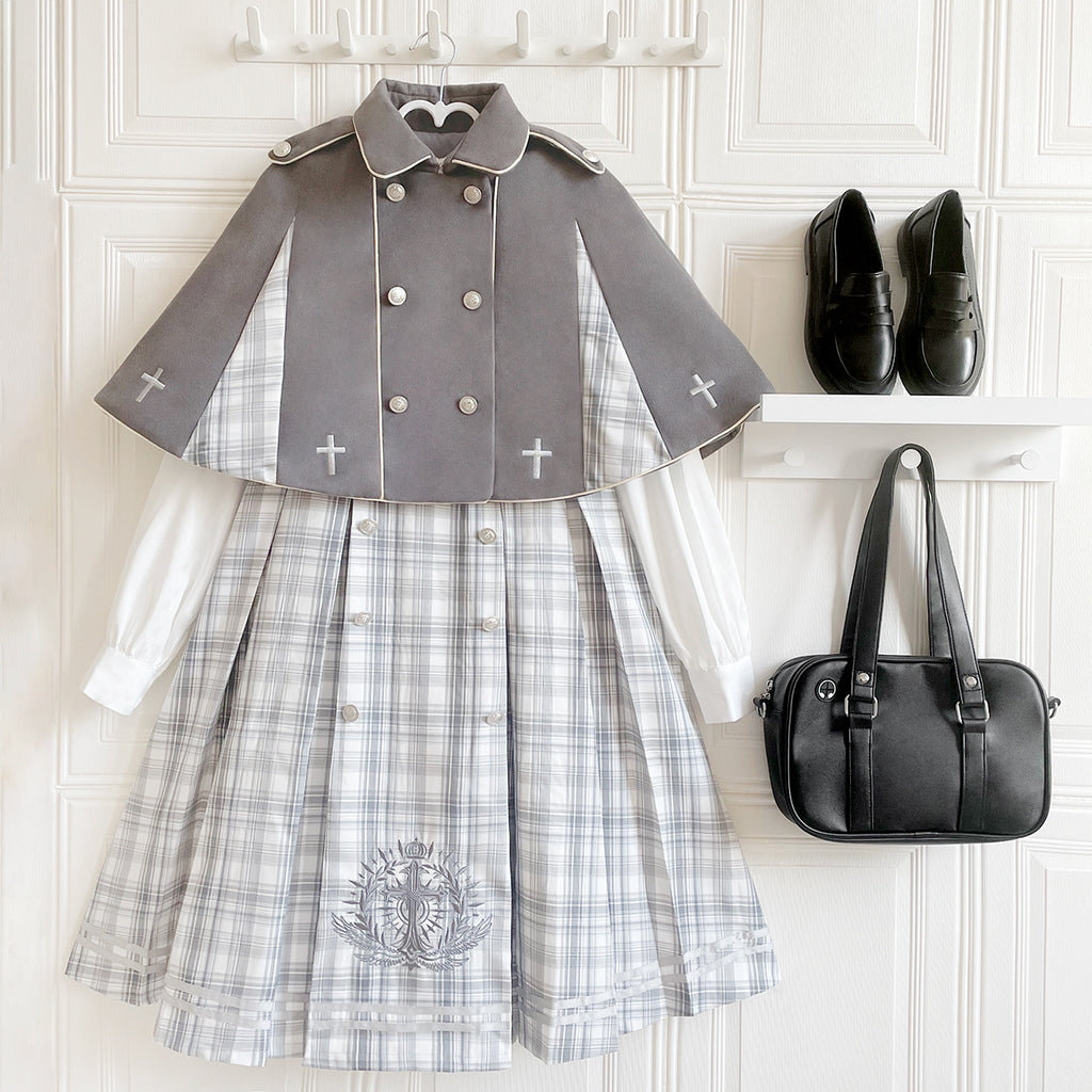 British college layered dress and cloak
