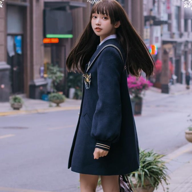 School style puff sleeve double coat