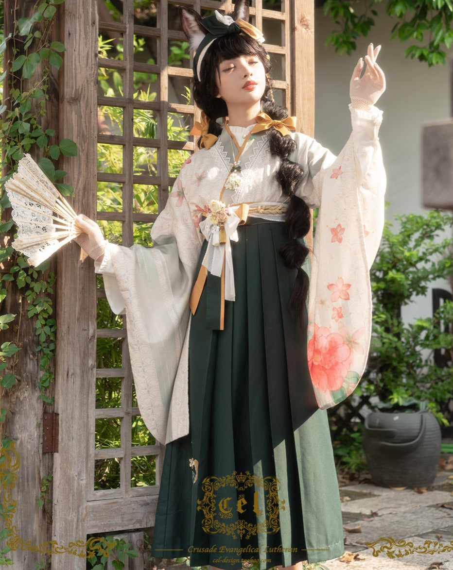 Japanese-style print and lace kimono-style tops [20% off when purchased together]
