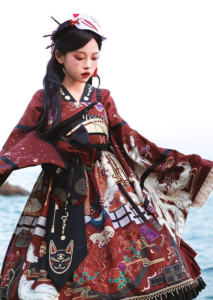 彼岸花咲く羽織と和風ジャンパースカート