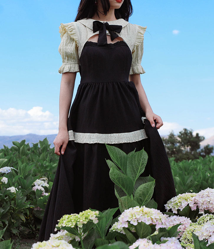Girly puff sleeve bolero dress made of Alice-style crepe material