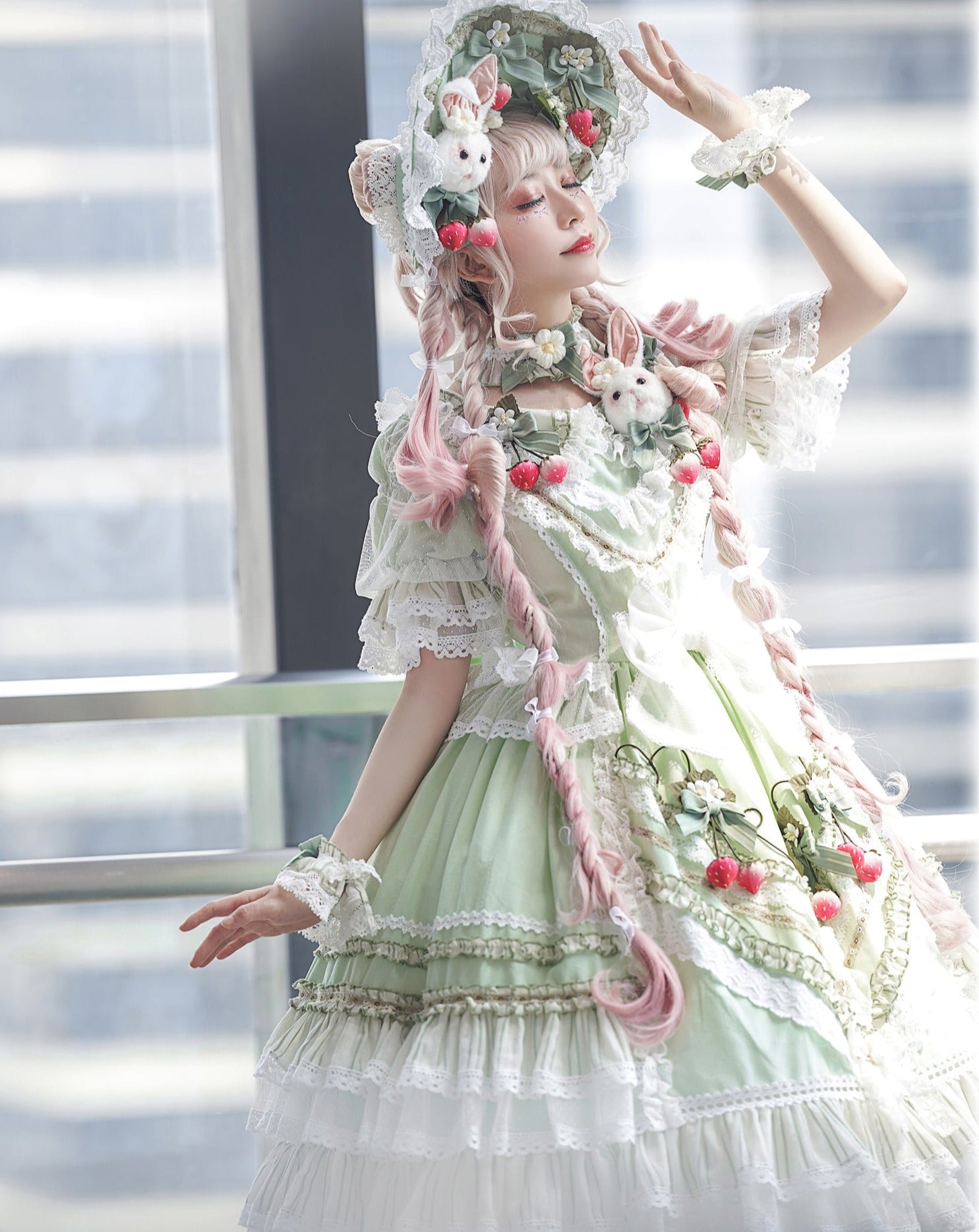 Strawberry princess dress with ruffles and ribbons in 4 colors