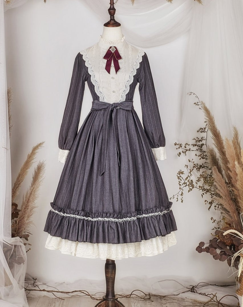 [Pre-order] British Classical Lolita Vertical Striped Dress