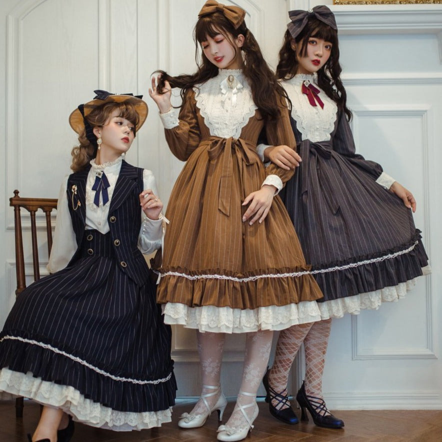 [Pre-order] British Classical Lolita Vertical Striped Dress