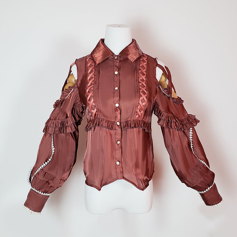 shoulder open ribbon blouse