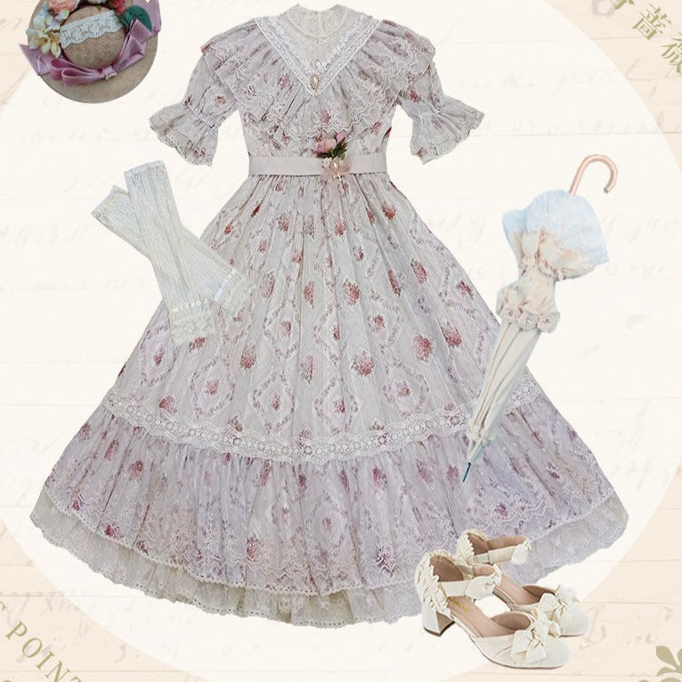 [Pre-order] Edwardian Elegant Rose Print Classic Lolita Dress 1.0