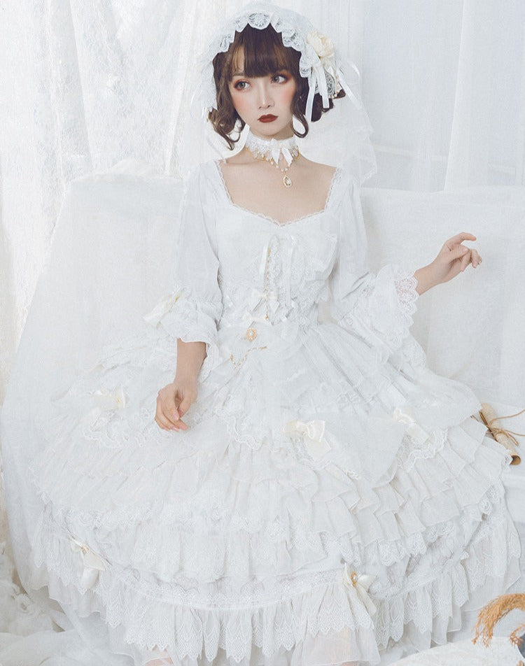 Day and Night Lace and Frill Bride Lolita Dress Full Set