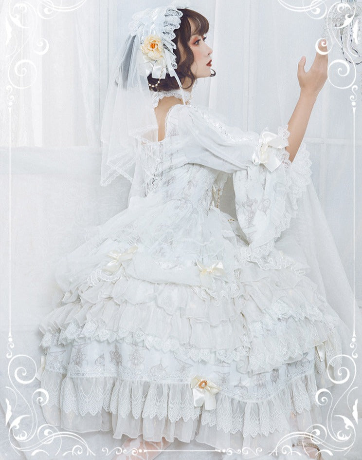 Day and Night Lace and Frill Bride Lolita Dress Full Set
