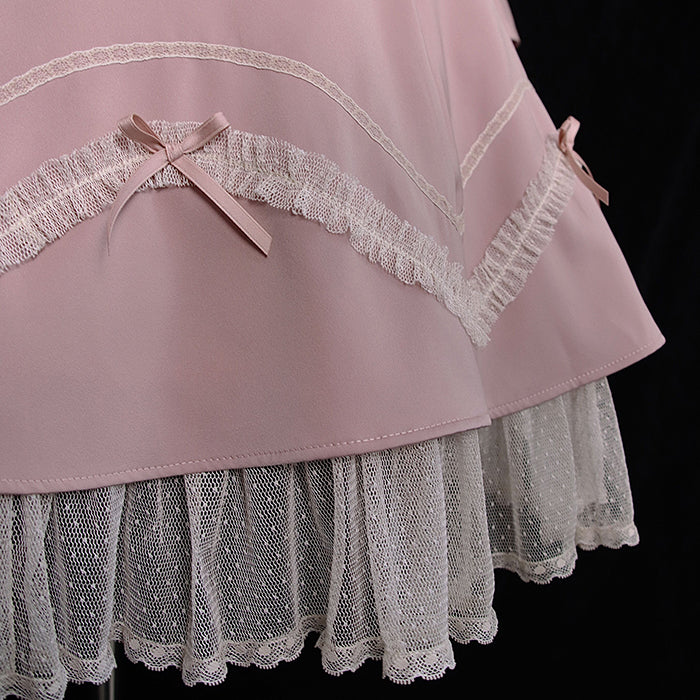 Lace and frill stand-up collar classical dress