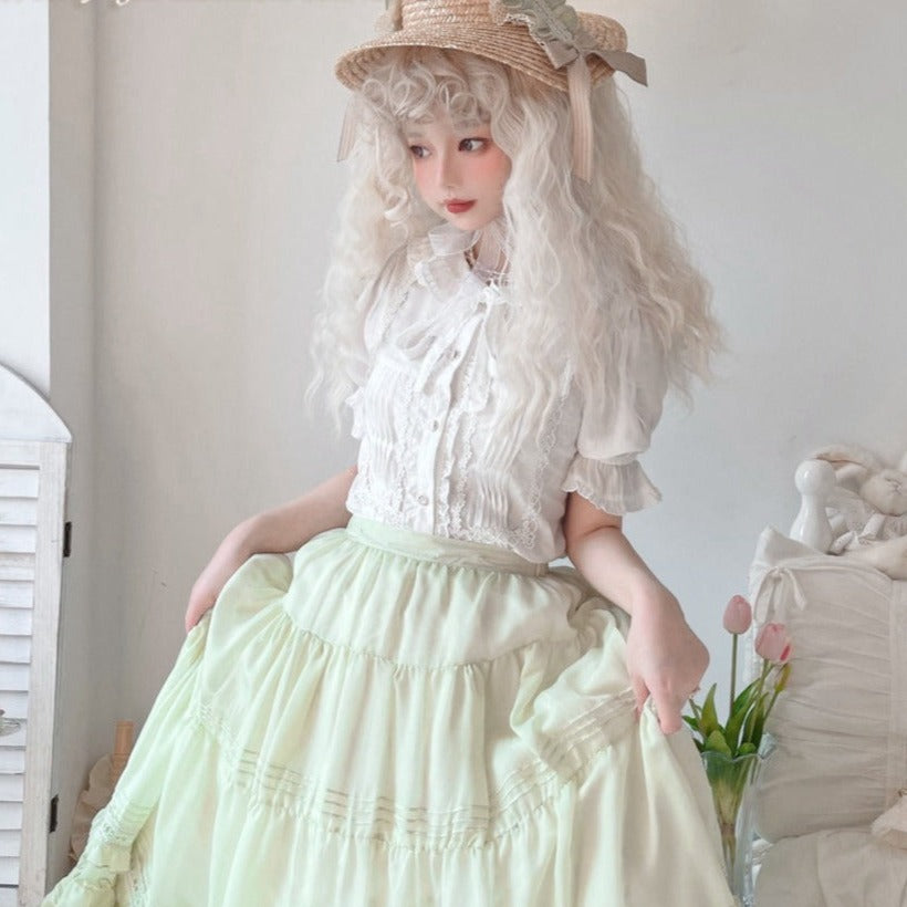 [Outlet] French Girly Ribbon Tie Blouse