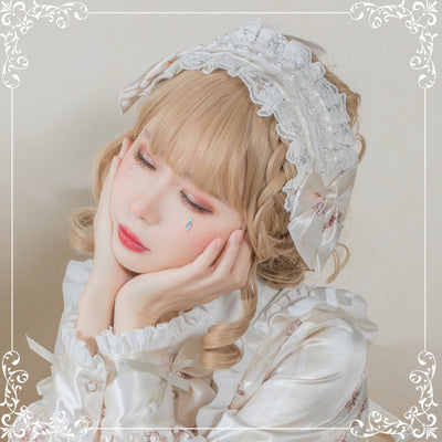 [Set sale] Small bird and flower cream dress Pannier headdress