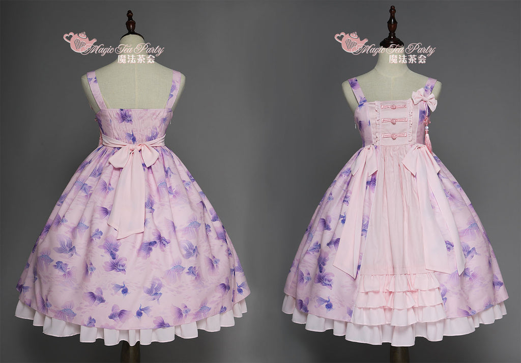 Yumemiru Goldfish Flower Lolita Jumper Skirt with Hair Accessory