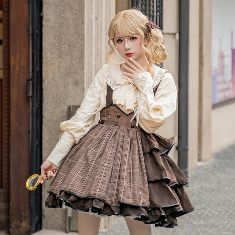 [Pre-order] Traditional check Alice style suspender skirt