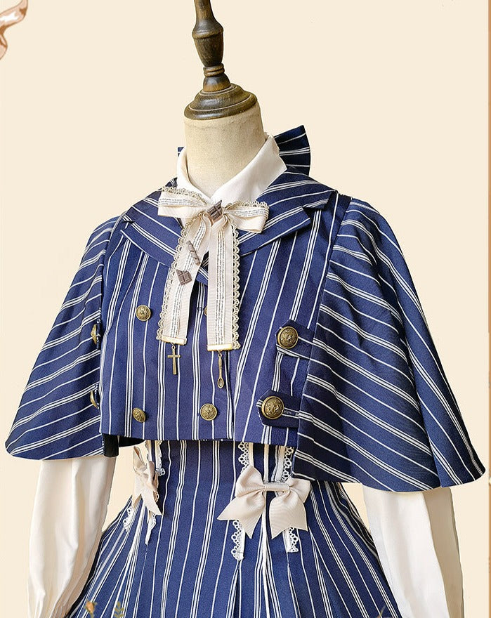 Eternal Emblem striped suspender skirt and cloak