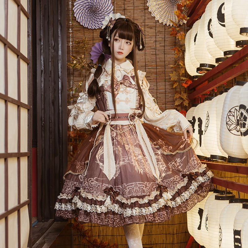 Dragon Dream Flower Lolita Jumper Skirt with Hair Accessory