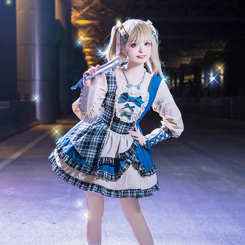 Sunset Tour Idol Style Denim Check Mini Dress