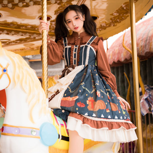 リスとさくらんぼのジャンパースカート - ロリータファッション通販RonRon