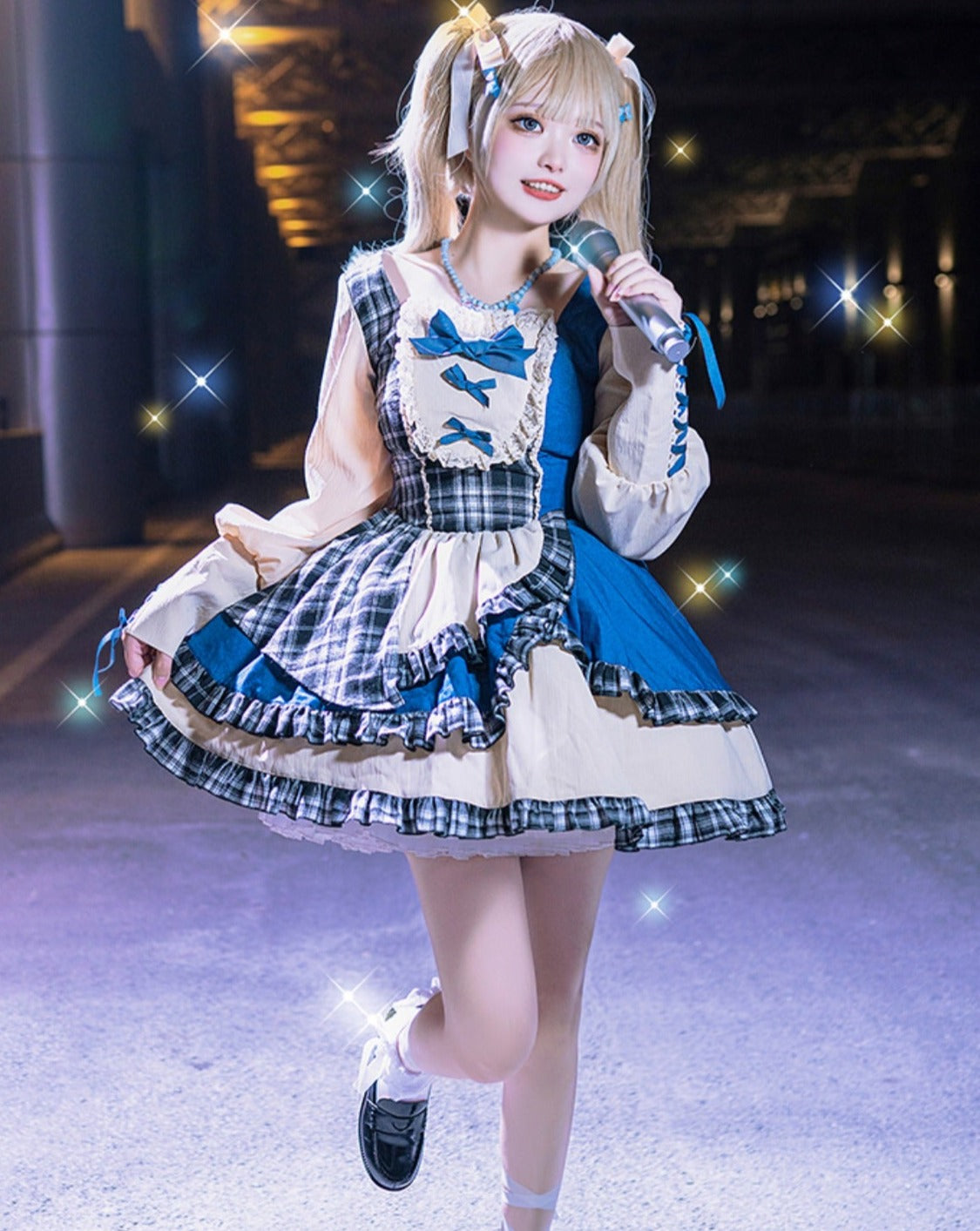 Sunset Tour Idol Style Denim Check Mini Dress