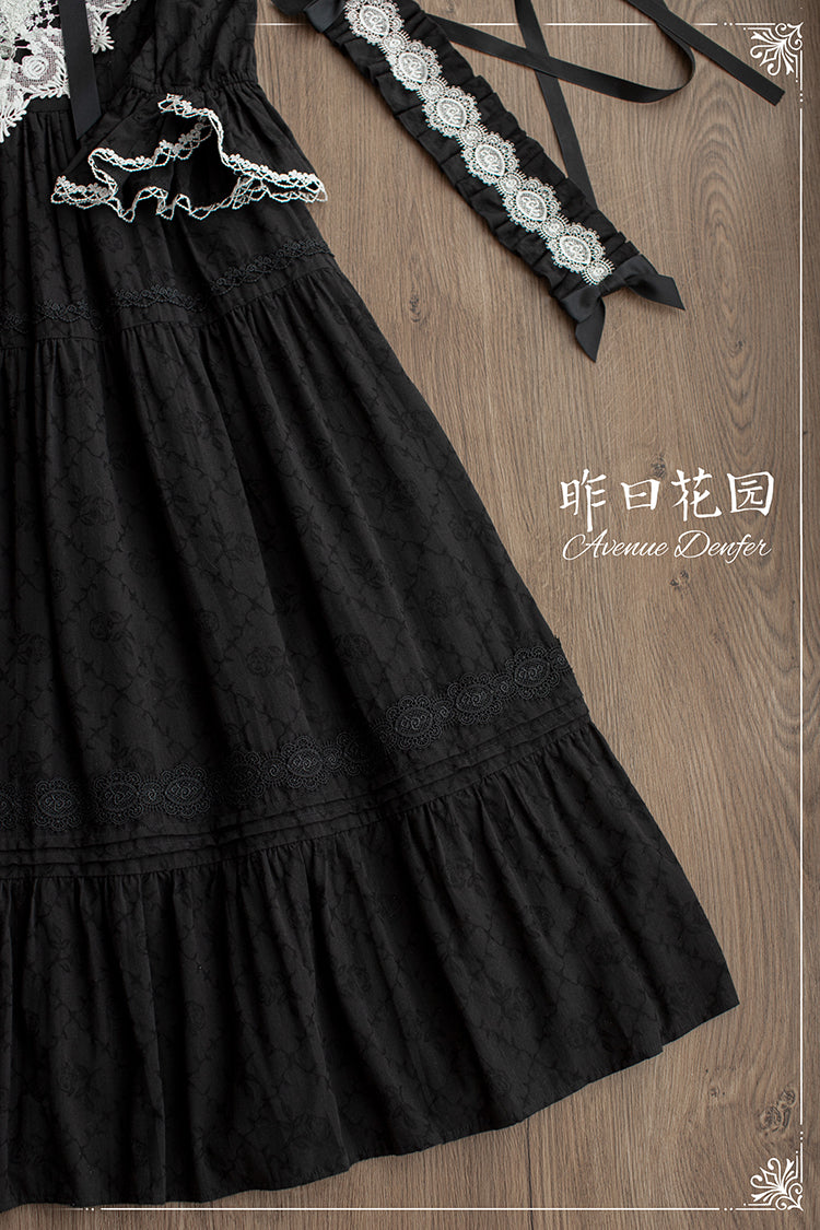 Classical cotton-jacquard lace stand-collar dress