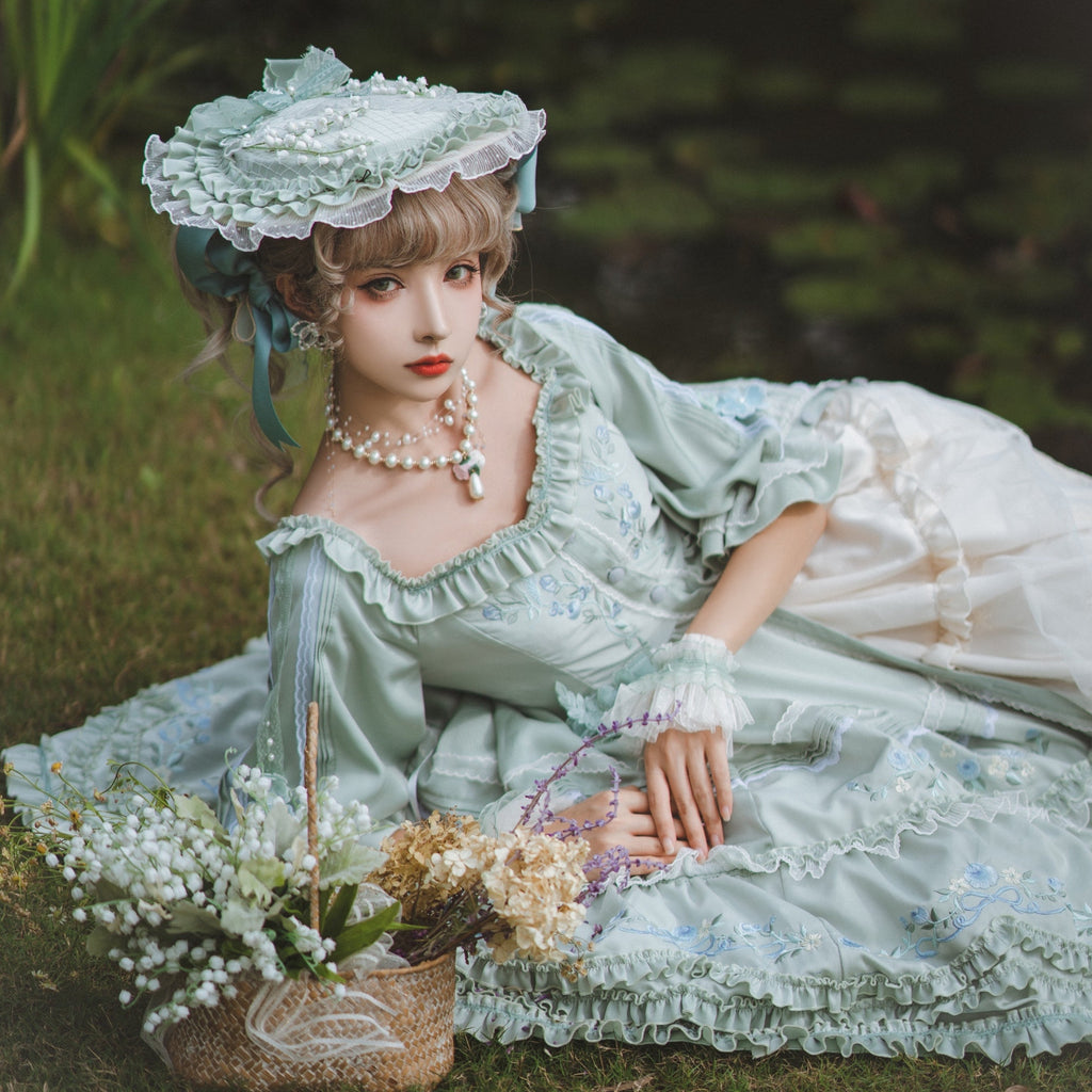 Rose embroidery garden princess dress full set
