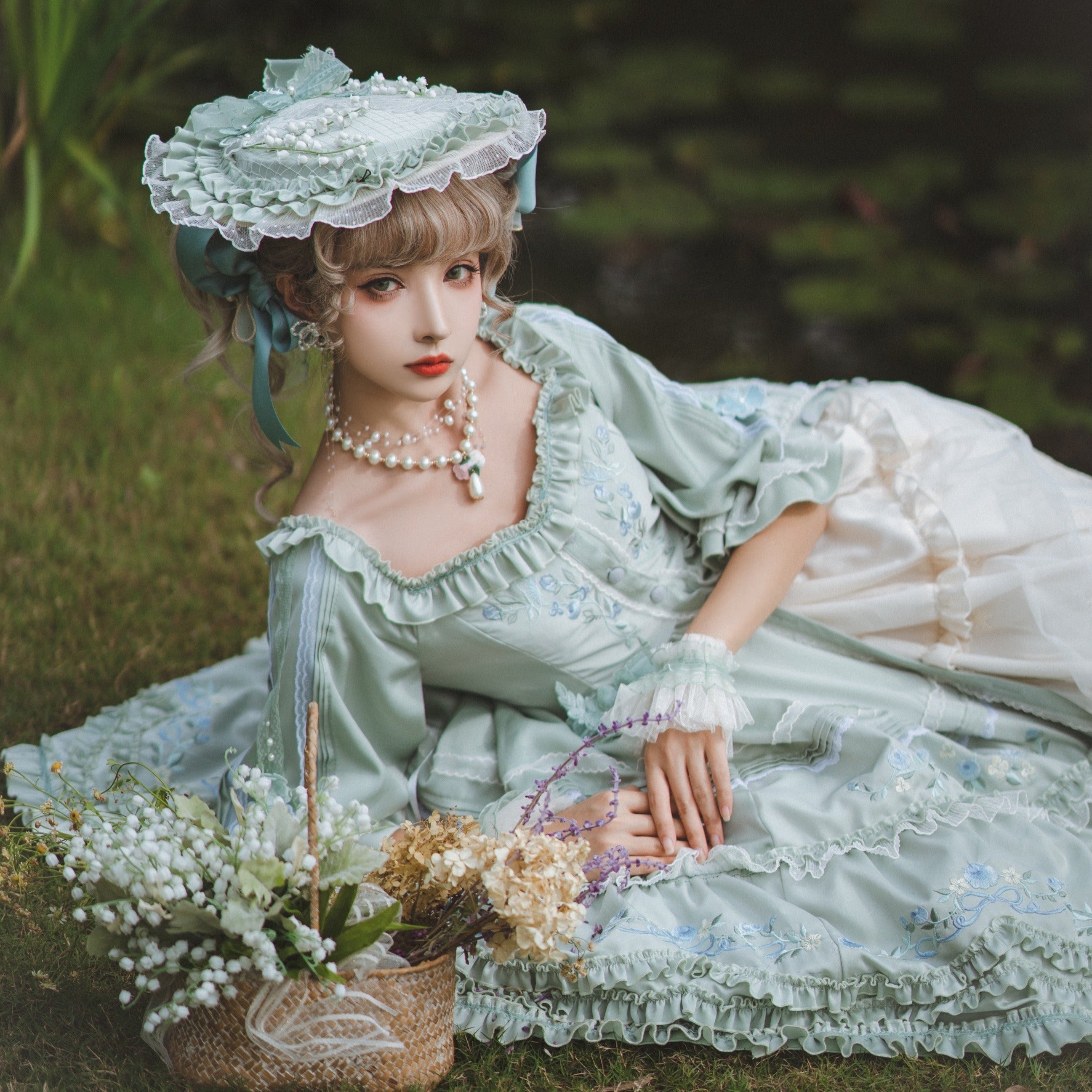 Rose embroidery garden princess dress full set