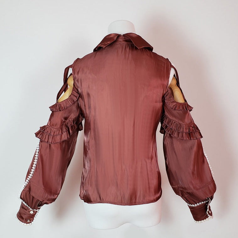 shoulder open ribbon blouse