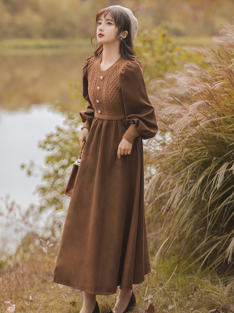 Retro-colored French girly puff free dress