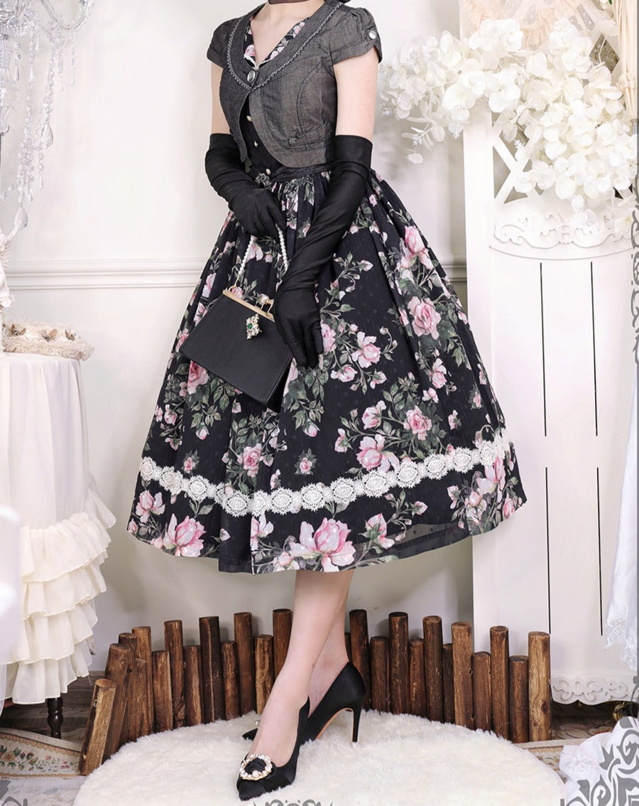 [Pre-order] Rose Garden 2-way design neck classic lolita jumper skirt